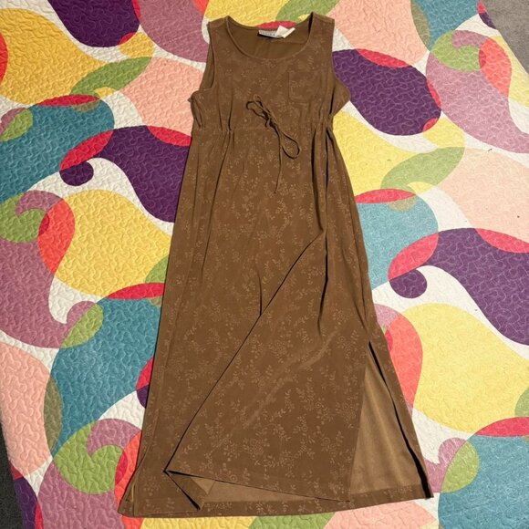 amazing VNTG Y2K Erika Studio super cute TAN/BROWN MAXI DRESS - w/golden flowers - Picture 1 of 7